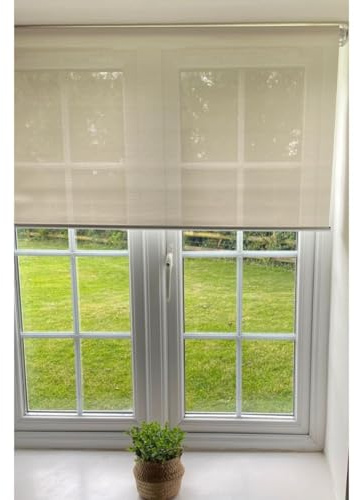 ABC Decor Sunscreen Cordless Roller Blind, Light Filtering, Semi Transparent blind, ideal for Home Office, TV Rooms, 120 cm Wide, Ivory