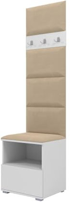 RAVIO Garderoben-Set NELA IV Kompakte Flurgarderobe, 50cm Wand-Garderobe mit Gepolstertes Paneel/Wandpaneel (Weiß + Beige (Trinity 04))