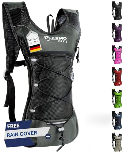 SASMO® Laufrucksack 6L (Grau) mit Thermofach | Lauf Rucksack - Ultraleicht 300g | Laufrucksack Damen & Herren | Running Backpack inklusive Regenschutz & Reflektoren