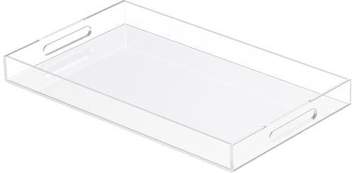 Acrylic Tray 20x12 with Cut Handles - Spill Proof Decorative Tray is an Ideal Countertop Organizer for Living Rooms, Ottoman Coffee Tables, Offices, Kitchens & Serving Guests