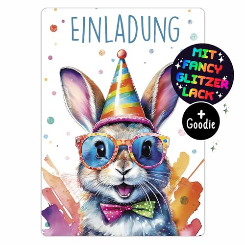 CALLUNA® Hase GLITZER Einladungskarten Kindergeburtstag Mädchen - 12 Stück - Witzige Alpaka Geburtstag Einladungen mit echtem Glitzerlack - Einladungskarten Teenager Mädchen