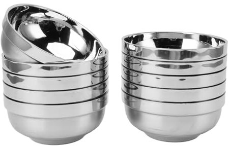 TITA-DONG 10 Pièces Bol en Acier Inoxydable, Bols à Mélanger Incassables à Double Paroi Bol à Riz, Bol à Soupe isolé en Acier Inoxydable Robuste et Polyvalent Bol à Collation pour