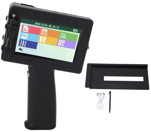 Fafeicy Handheld Tintenstrahl Etikettendrucker mit HD Touchscreen 4 Kern CPU - Label Drucker für Datum Chargennummer auf Holz Stoff Papier Kunststoff
