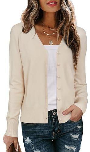 Arach&Cloz Women's Cardigans Long Sleeve Lightweight Ladies Knit Tops Button Down V Neck Shrugs Apricot,M