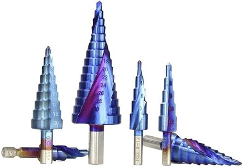 Broca escalonada, Brocas for metal, Broca escalonada de carburo Broca escalonada de acero de alta velocidad con revestimiento azul for perforación de orificios centrales de brocas cónicas de madera/me
