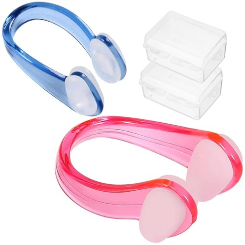 Tinkber 2 Pezzi Clip Naso Nuoto, Tappi Naso, Clip Naso Silicone, Protezioni Il Naso Nuoto, Tappo Nasale Antiscivolo, Tappi Naso Piscina Clip, per Unisex Adulti Bambini Principianti (Blu+Rosa)