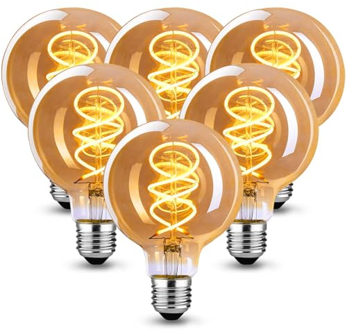 E27 LED Vintage Glühbirne 4W Dimmbar Warmweiß G80, Bernstein - 6 Stück | Edison Vintage Glühbirne E27 Retro LED Filament Lampe für Nostalgie und Retro Beleuchtung im Haus Café Bar