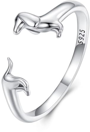 Kerraom Dachshundring Fox Vivid Manta Ring 925 Sterling Silber verstellbarer Öffnungsring für Haustier Enthusiasten als Geschenk für Mädchen, Enkelinnen und Töchter zu geben