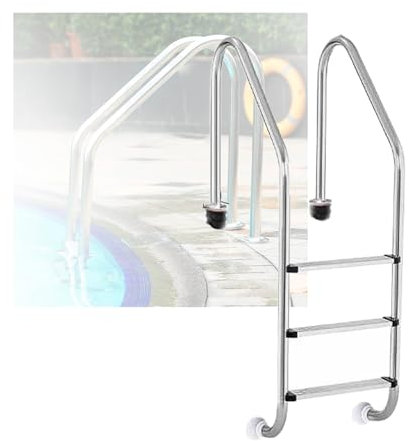 Swimming Pool Ladder,Pool Pedal Step with Curved Armrest,3 Steps Swimming Pool Step for Water Park Outdoor Pool(Pre-buried,3-Steps1.5mm)