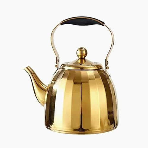 Teiera in Acciaio Inossidabile Dorata, 1500ml (50.72oz) con Filtro e Manico resistente al Calore, per Foglie di tè Sfuse e bustine di Tè, Adatta per Riscaldamento a Fiamma diretta