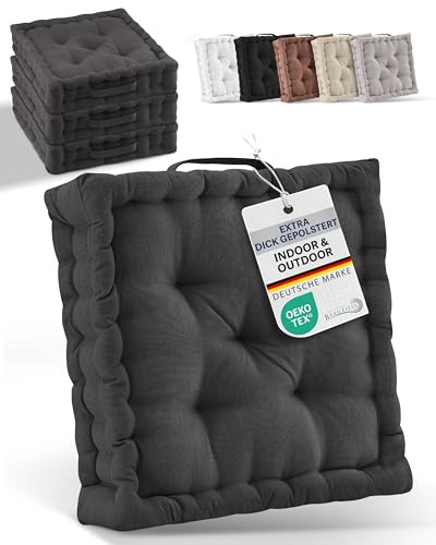 Beautissu 2er Set Bodenkissen Sitzkissen 50x50 cm - Dickes Matratzenkissen 10cm - 100% Baumwolle Stuhlkissen Indoor & Outdoor Sitzkissen Boden Tragegriff extra Dicke Sitzauflagen Anthrazit - Mila