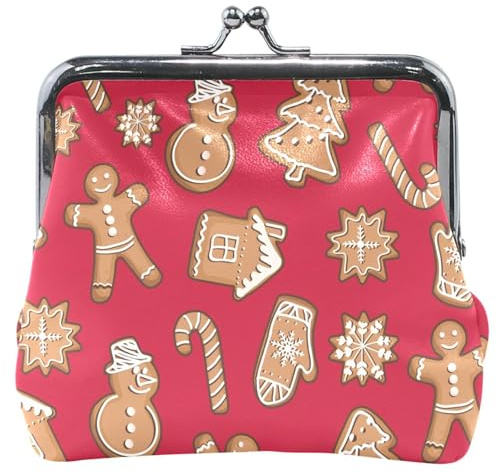Sac à monnaie en cuir à la mode rouge en pain d'épice de Noël personnalisé pour les femmes mignon rose baiser fente sac à cartes, Noël, pain d'épice, rouge, tendance, classique, Noël, pain d'épice