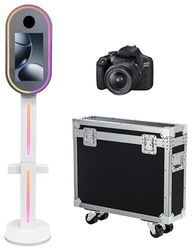 Appareil photo miroir avec écran tactile de 39,6 cm avec étui de transport, lumière RVB pour fête, événement, location de mariage (blanc, machine + appareil photo)