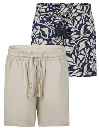 DENIMFY Kurze Hose Damen Sommer leichte Shorts mit Gummizug Regular Fit | DFLia 2er Pack Set Weite Bermuda 100% Viskose Beige Grün Schwarz Navy Blau S M L XL XXL