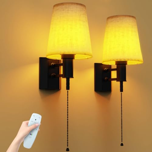 Starxing Battery Operated Wall Sconce with Pull Cord Switch, 5200mAh Rechargeable Wall Lights, 16 Colors Modes Wireless Sconces for Bedroom Living Room Hallway (Black)