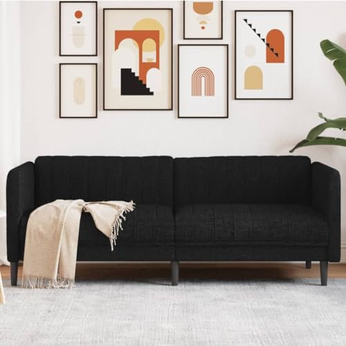 Snsowed Sofa 3-Sitzer Schwarz Stoff, Loungesofa, Sofas & Couches, Relaxsofa, Couch für Wohnzimmer, 372615
