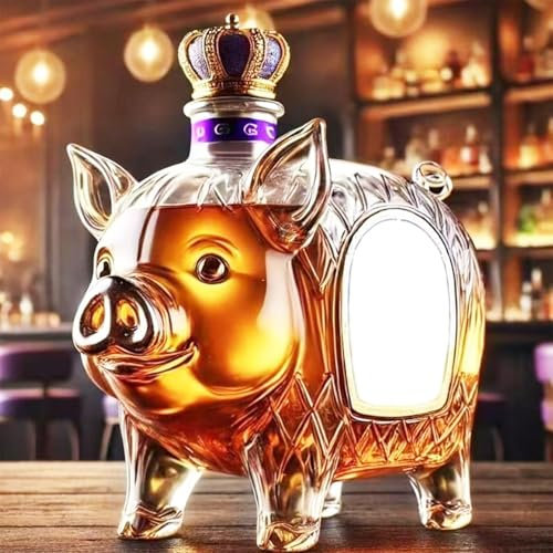 Escultura Decantador Whisky, Botella De Whisky De 10 Oz Con Forma De Cerdo, Botella Soplada A Mano, Decantador De Whiskys De Vidrio Novedoso, Decantadors De Vino Con Animales Divertidos