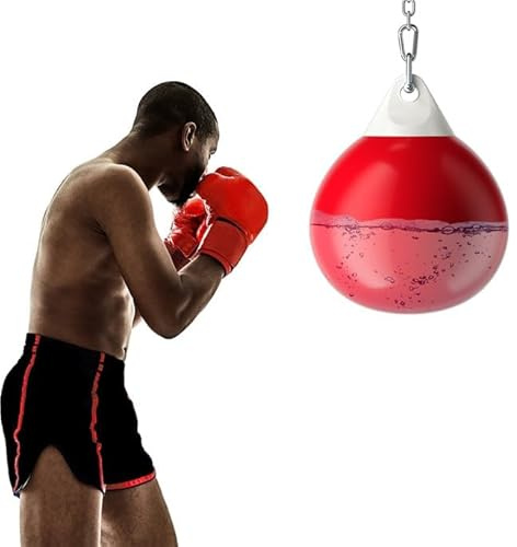 FANTASK Ø45cm schwere Wassersack, Boxing Punching Bag, 50 kg/80kg, Aqua-Trainingssack mit Verstellbarer Metallkette, Sicherheitsschnallen & Wasserschlauch, Punchingsack, für Erwachsene & Kinder (Rot)
