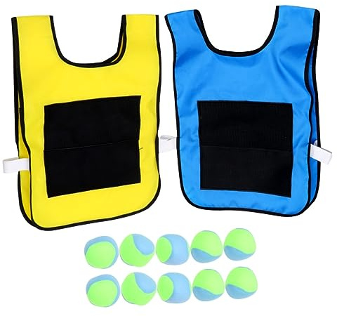 FRCOLOR Kinder Klebeballweste 2 Stück Polyester Blau für Klebeball Spiel | 10 Schaumstoffbälle, 1 Satz Zubehör, für Outdoor Play und Schule, Fördert Soziale und Körperliche Entwicklung Zufällige Farbe