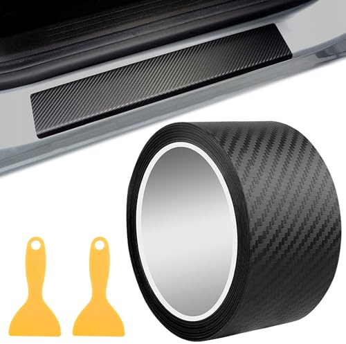 Pellicola Protettiva In Fibra Di Carbonio 10m x 5cm, Strisce In Fibra Di Carbonio Antigraffio Nero, Pellicola Protettiva Nera, Nastro Protezione Paraurti con Raschietto, per Auto, Moto E Biciclette