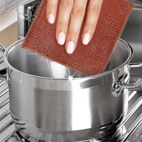 6 Pièces Lavette en Cuivre Chiffon Metallique Éponge Gratoir Double Face en Cuivre - sans Rayures & sans Odeur - pour Vaisselle, Plans de Travail, Éviers (Humide/Sec) - Lavable et Réutilisable (6)