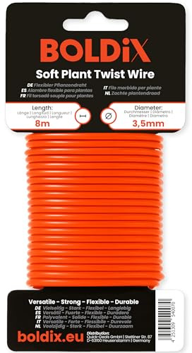BOLDiX Flexible Plant Wire 8 m Diameter 3.5 mm with Soft Rubber Coating Sturdy Binding Wire for Low Stress Training, Tomatoes, Cucumbers, Climbing Plants, Garden Wire, Plant Ties (Orange, 1 x 8 m