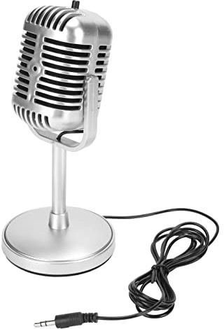 SIXRUN Vintage Microphone Clear Sound Adjustable Angle Wired Retro Condenser Mic for Karaoke Performance