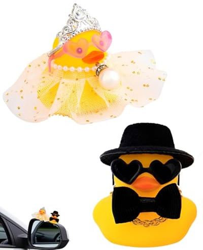 UEAVOID Patitos de Goma 2 Piezas Mini Amarillos, Pareja de Novios para Boda con Velo y Sombrero. Decoración Tarta Nupcial y Regalo Elegante
