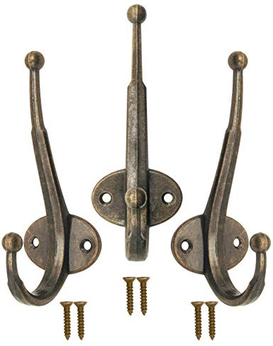 Fuxxer® 3 x klassiska rockkrokar järnkrokar väggkrokar 12 cm antik brons