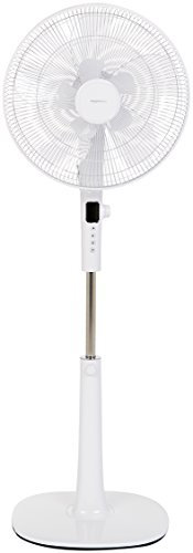 Amazon Basics Ventilateur sur Pied 40 cm, Moteur DC, 12 Vitesses avec Télécommande, 3 Modes de Brise, Pales Double Couche, Minuterie, Efficacité Énergétique et Moteur DC Silencieux (28W), Blanc