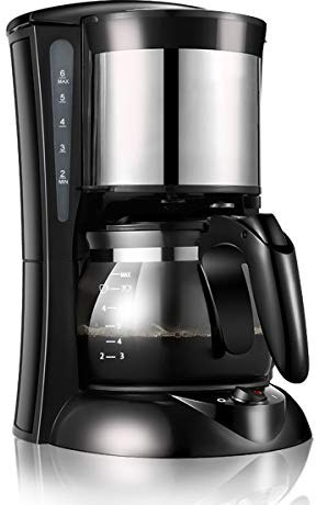 Cafetière À Filtre, Capacité de 0.6 litres sans BPA Filtre Permanent Lavable et Fonction Maintenir au Chaud Machine À Café 600 Watts,Argent