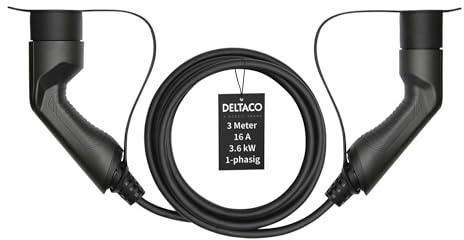 DELTACO Typ 2 EV-Ladekabel für E-Autos und Hybrid Fahrzeuge, Elektroauto Charger Mennekes Kabel, Kompatibel mit ID.3, ID.4, Zoe, E-Tron, Model S/3/X/Y, Leaf, 1-phasig, 16A | 3.6kW, 3 Meter