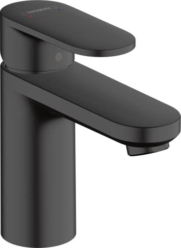 hansgrohe Vernis Blend - Waschtischarmatur mit Zugstangen-Ablauf, Wasserhahn Bad mit Auslauf Höhe 88 mm, Mischbatterie Waschbecken wassersparend (EcoSmart), Mattschwarz, 71551670