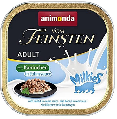 animonda vom Feinsten Katzenfutter nass Milkies Kaninchen in Sahnesauce (32 x 100g), getreidefreies Katzen Nassfutter ohne Zucker, mit frischen, fleischigen Zutaten