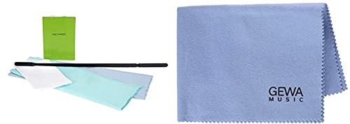 Classic Cantabile Reinigungsset für Querflöte (inkl. ein Reinigungsstab, 3 x Reinigungstuch, ein Durchzieh- Wischertuch, ein Poliertuch und Pad Papers) & Gewa 760405 Blauputztuch