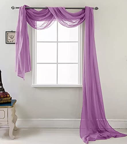 Comfy Deal Beautiful Elegance Fully Stitched Window Sheer Voile Scarf Curtain (Purple), 55 x 216 inch