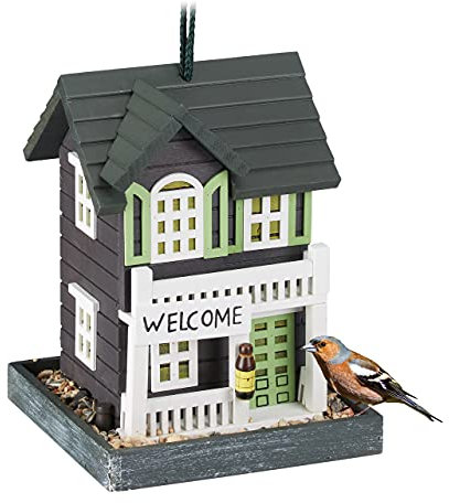 Relaxdays Vogelfutterhaus, Holz, zum Aufhängen, Landhaus, HBT 23,5x18x18 cm, Balkon, Futterstelle, Wildvögel, Mehrfarbig