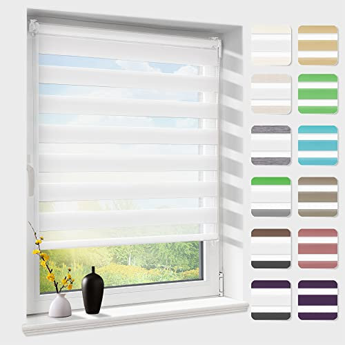 Doppelrollo klemmfix ohne Bohren, Duo Rollos für Fenster & Tür mit Bohren, Version 2025 Weiß B90 x H120cm (Stoffbreite 86cm), Fensterrollo lichtdurchlässig & verdunkelnd, Klemmrollo Sonnenschutz