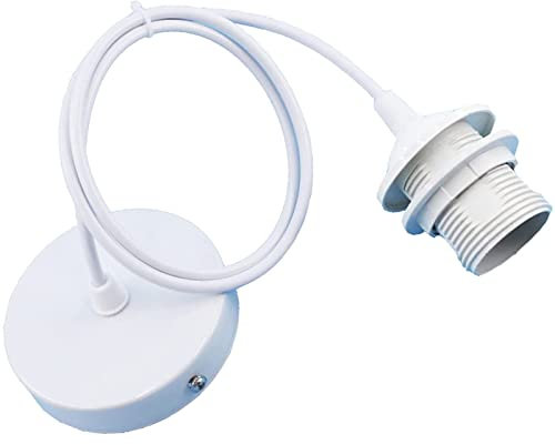 Mikqky E27 Metall Lampenaufhängung, Metall Lampenfassung mit kabe, Lampensockel Halterung mit Kabel Weiß, Weißer Lampenfassung, Sehr Geeignet für Deckenbeleuchtung