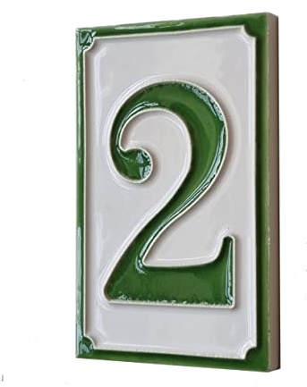 Hausnummern, handbemalt, italienische Keramik, schlichtes grünes Design, Fliesengröße: 11 x 7 cm, Grün