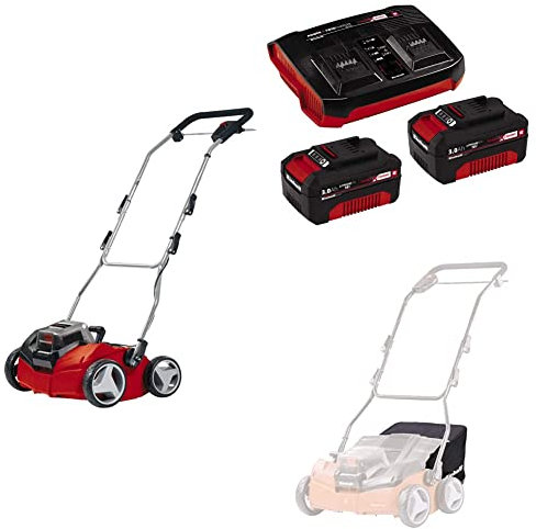 Einhell Akku-Vertikutierer-Lüfter GE-SC 35/1 Li Power X-Change (2x 18V, 35 cm Arbeitsbreite, bis 9 mm Arbeitstiefe, Brushless, inkl. 2x 3,0 Ah Akku, Twincharger und Fangsack)