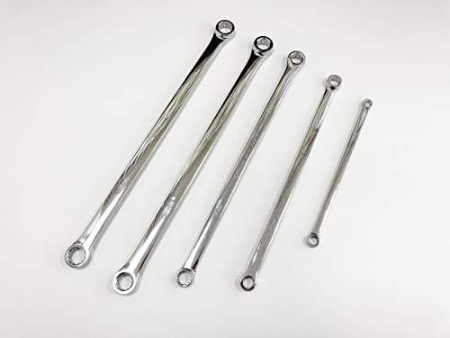 Dunnet Tools 5-teiliges extra langer Ringschlüssel, lange Reichweite, 12-Punkt-Schraubenschlüssel, 8 mm-19 mm, für Mechaniker, Handwerkzeuge, professionelle Heimwerker, Langhalswerkzeug-Set,