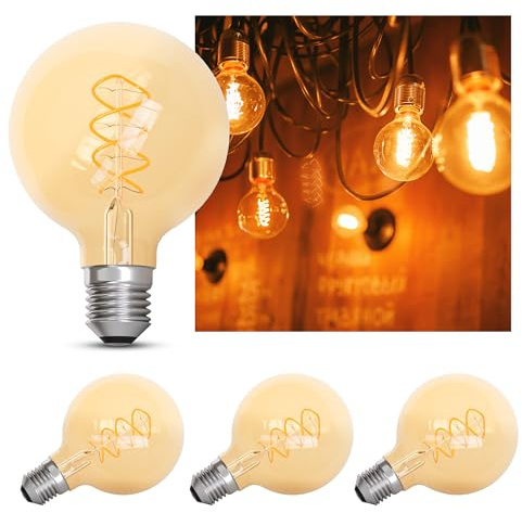 linovum LED Vintage Glühbirne 4er Set E27 Globe G80 3,5W 1700K dimmbar | Vier dimmbare Filament-Lampen im Retro-Look - extra warmes Kerzenlicht 1700K, große G80-Form, für Hänge- & Stehleuchten