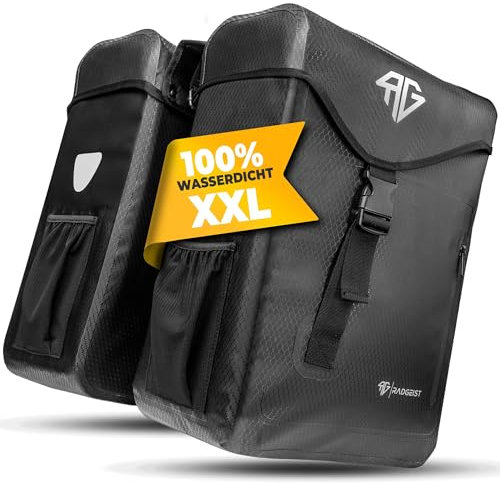 RADGEIST Fahrradtasche für Gepäckträger 100% wasserdicht I Doppeltasche Fahrrad 50 Liter - Gepäckträgertasche doppelt mit einfacher Befestigung
