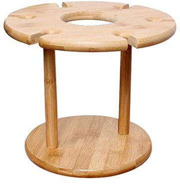 Wine Glass Holder Bamboo Tabletop Wine Glass Drying Racks Camping for 6 Glass and 1 Wine Bottle