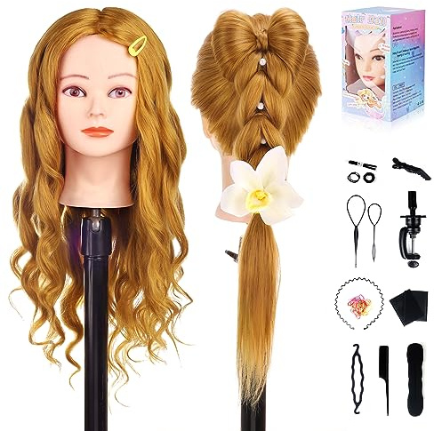 Testina Parrucchiere Capelli, TopDirect 66cm/26 70% Veri Capelli Testa per Parrucchieri Testa per Acconciature Manichino Cosmetologia Formazione con Morsetto + DIY Accessori per Capelli