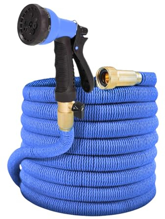 AirTech-UK 100ft Expandable Garden Hose Kit with Brass Fittings and 7-Pattern Nozzle - Complete Watering Solution with Hose Hanger and Carry Bag