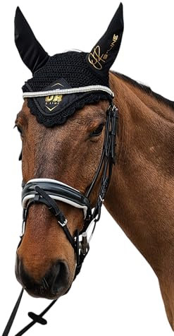 Pferde S2 Turnier-Fliegenhaube Fliegenohren Warmblut/Full (Blaugrau)