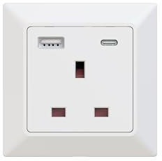 Ucomen Single Socket with Dual USB Charging Ports type A and C, (1-Gang, 13A), 1 pack,white