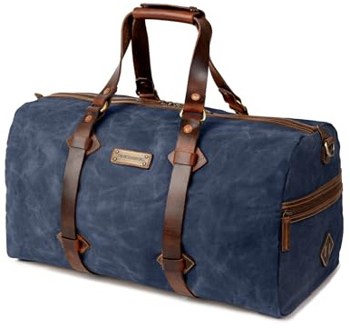 DRAKENSBERG Wachs-Canvas Leder Weekender 'Cody' (54cm) Wasserabweisende Reisetasche, Herren, Damen, Vintage | 50L, Ozean-Blau, DR00640